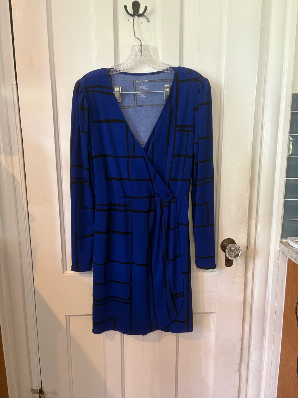 Nine West Cobalt Blue Wrap Dress with Black Grid